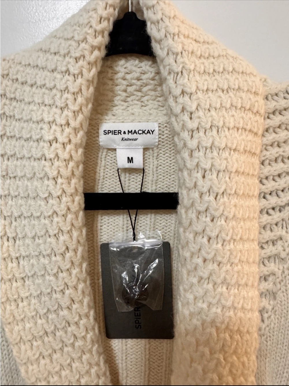 Spier & Mackay Cream Chunky Cable Knit Cardigan Wool Size Medium Men NWT - Picture 7 of 12